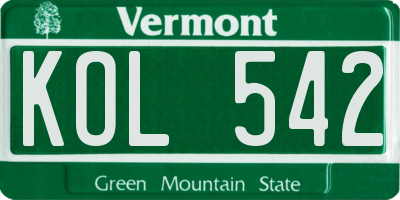 VT license plate KOL542