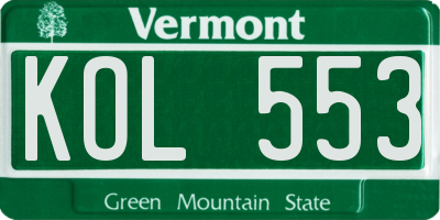 VT license plate KOL553