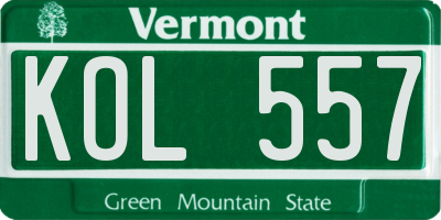 VT license plate KOL557