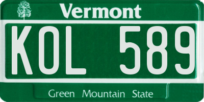 VT license plate KOL589
