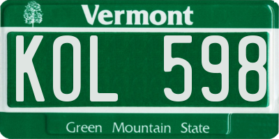 VT license plate KOL598