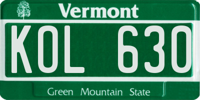 VT license plate KOL630