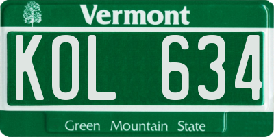 VT license plate KOL634