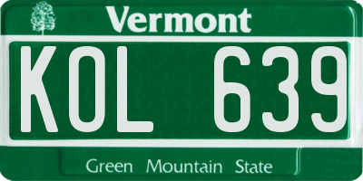 VT license plate KOL639