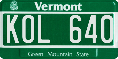 VT license plate KOL640