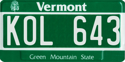 VT license plate KOL643