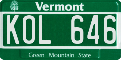 VT license plate KOL646