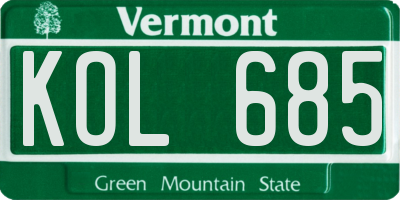 VT license plate KOL685