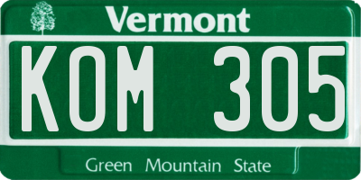 VT license plate KOM305