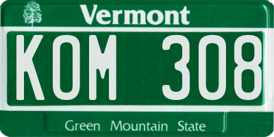 VT license plate KOM308