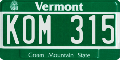 VT license plate KOM315