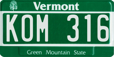 VT license plate KOM316