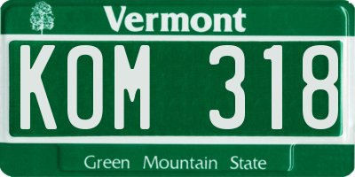 VT license plate KOM318