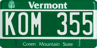 VT license plate KOM355