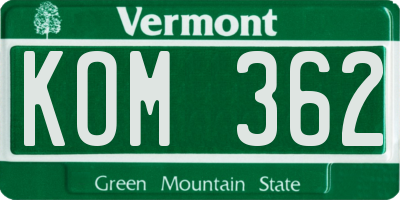 VT license plate KOM362