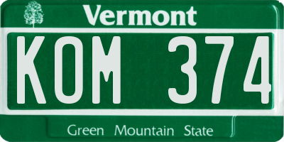 VT license plate KOM374