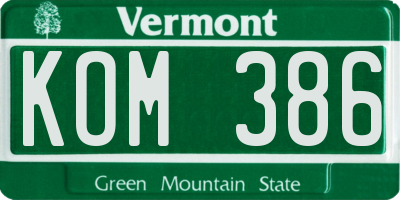 VT license plate KOM386