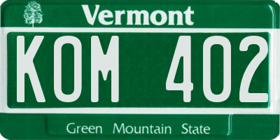 VT license plate KOM402