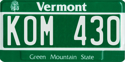 VT license plate KOM430