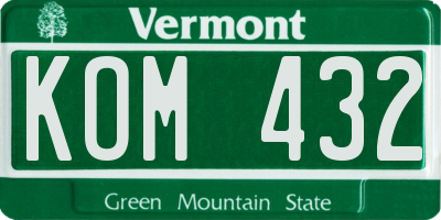 VT license plate KOM432