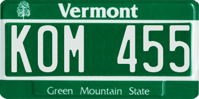 VT license plate KOM455