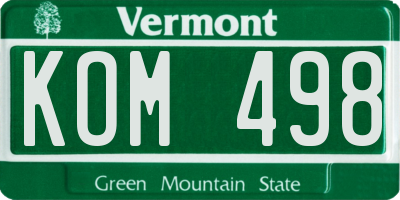 VT license plate KOM498