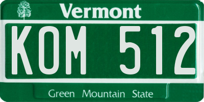 VT license plate KOM512