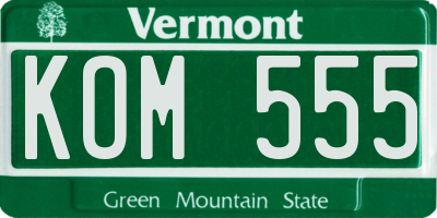 VT license plate KOM555