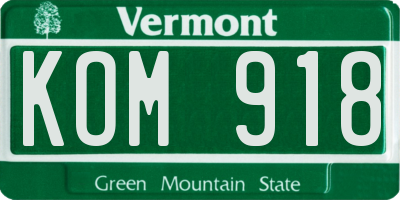 VT license plate KOM918