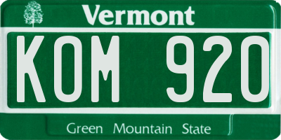 VT license plate KOM920