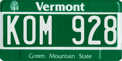 VT license plate KOM928