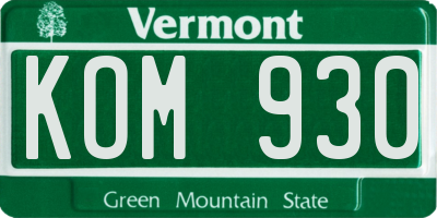 VT license plate KOM930