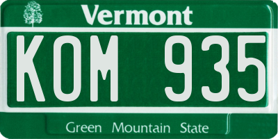 VT license plate KOM935