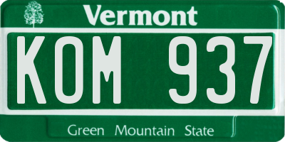 VT license plate KOM937