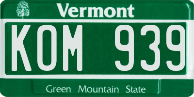 VT license plate KOM939