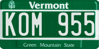VT license plate KOM955