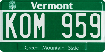 VT license plate KOM959