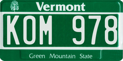 VT license plate KOM978