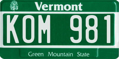 VT license plate KOM981