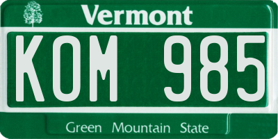 VT license plate KOM985