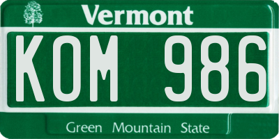 VT license plate KOM986