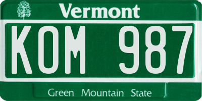 VT license plate KOM987