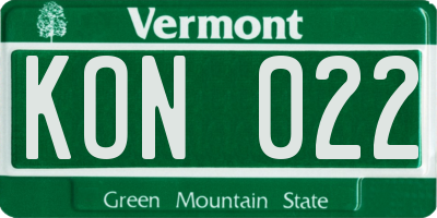 VT license plate KON022