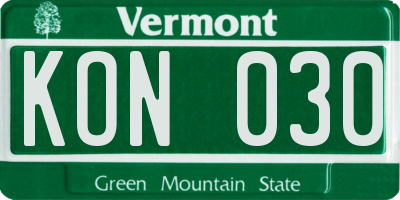 VT license plate KON030