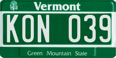 VT license plate KON039