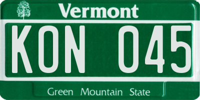 VT license plate KON045