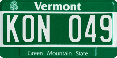 VT license plate KON049