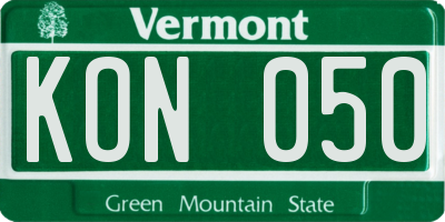 VT license plate KON050