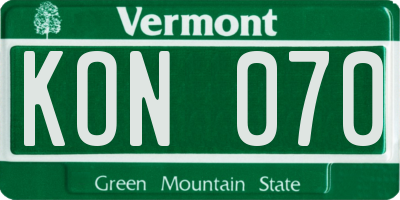 VT license plate KON070