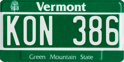 VT license plate KON386